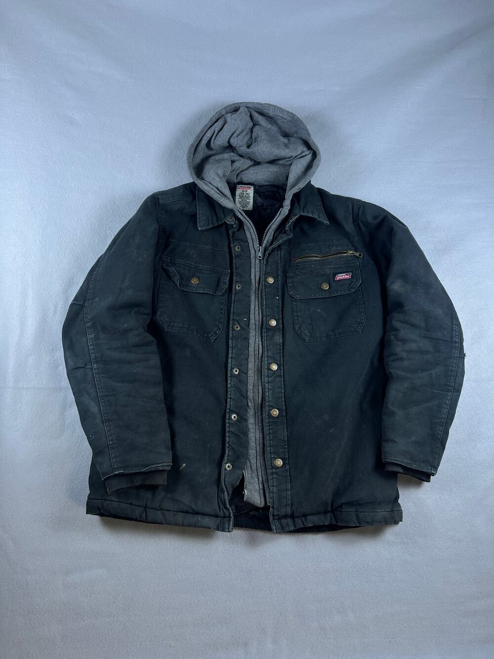 Dickies Workwear Jacket Mens S Black Hooded Quilt Lined Winter Warm Workwear